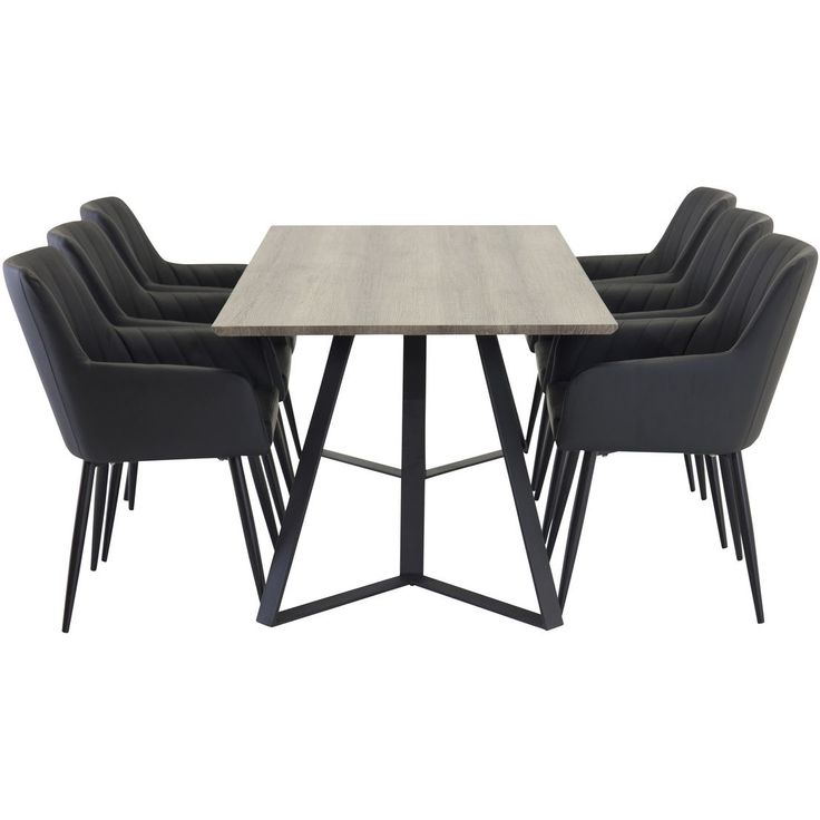 Ruokailuryhmä Venture Home, 180x90cm Marina-pöytä + 6 mustaa Comfort-tuolia, keinonahka