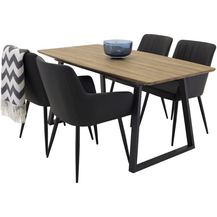 Ruokailuryhmä Venture Home, jatkettava Inca-pöytä + 4 mustaa Comfort-tuolia