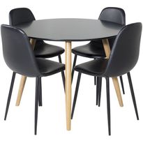 Ruokailuryhmä Venture Home, ⌀100cm Plaza-pöytä + 4 mustaa Polar PU -tuolia