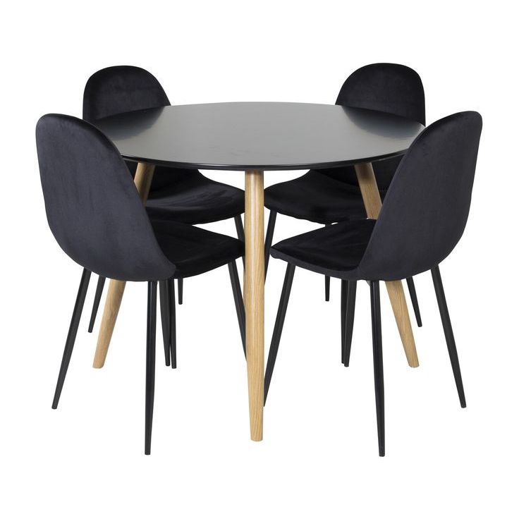 Ruokailuryhmä Venture Home, ⌀100cm Plaza-pöytä + 4 Polar Velvet -tuolia