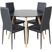 Ruokailuryhmä Venture Home, ⌀100cm Plaza-pöytä + 4 mustaa Slim-tuolia