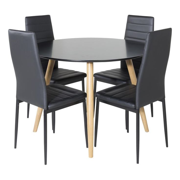 Ruokailuryhmä Venture Home, ⌀100cm Plaza-pöytä + 4 mustaa Slim-tuolia