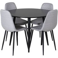 Ruokailuryhmä Venture Home, ⌀100cm musta Plaza-pöytä + 4 harmaata Polar Diamond -tuolia
