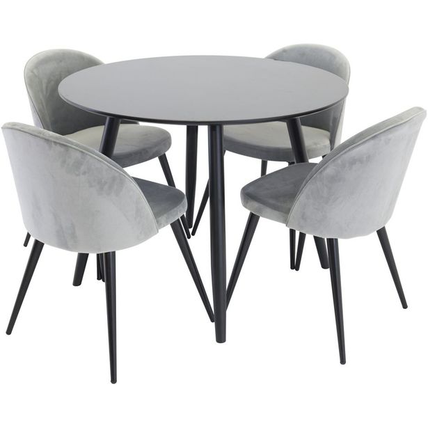 Ruokailuryhmä Venture Home, ⌀100cm Plaza-pöytä + 4 Velvet-tuolia samettiverhoilulla
