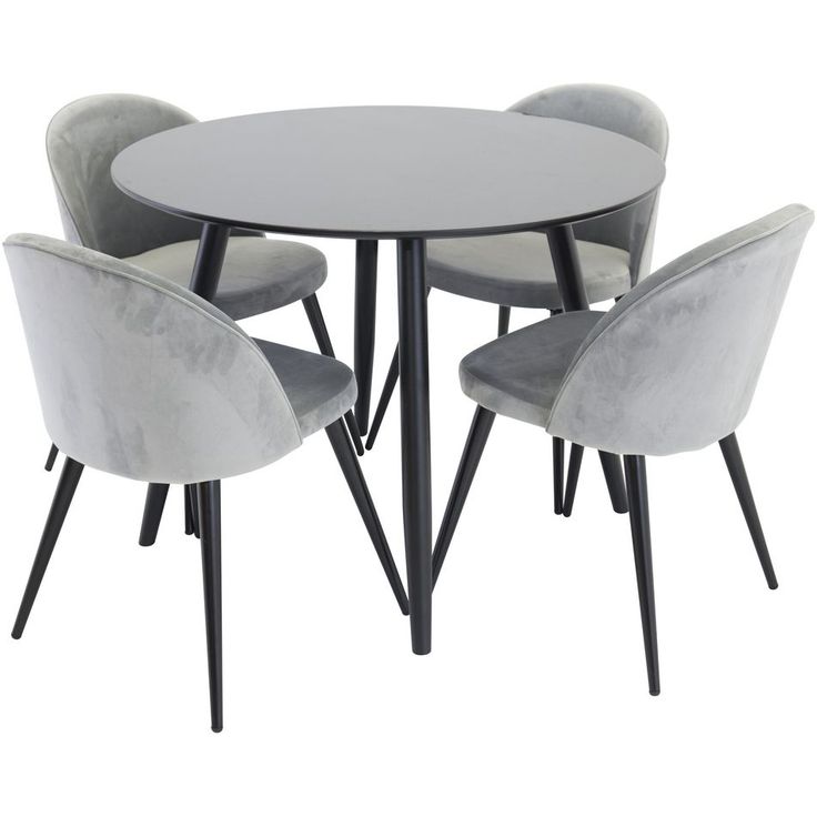 Ruokailuryhmä Venture Home, ⌀100cm Plaza-pöytä + 4 Velvet-tuolia samettiverhoilulla