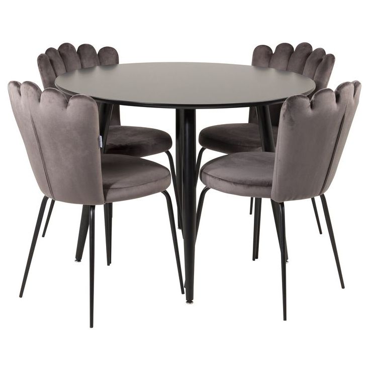 Ruokailuryhmä Venture Home, ⌀100cm musta Plaza-pöytä + 4 Limhamn-tuolia
