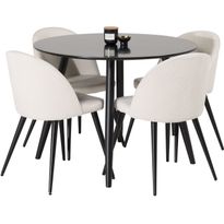 Ruokailuryhmä Venture Home, ø100cm musta Plaza-pöytä + 4 Velvet-tuolia