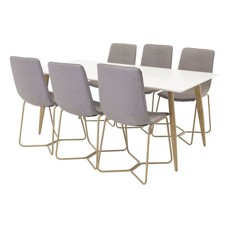 Ruokailuryhmä Venture Home, 180x90cm valkoinen/ruskea Polar-pöytä + 6 vaaleanharmaata X-tuolia