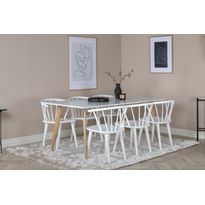 Ruokailuryhmä Venture Home, 180x90cm valkoinen/ruskea Polar-pöytä + 6 Bullerbyn-tuolia