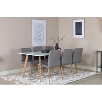 Ruokailuryhmä Venture Home, 180x90cm valkoinen/ruskea Polar-pöytä + 6 harmaata Mace-tuolia