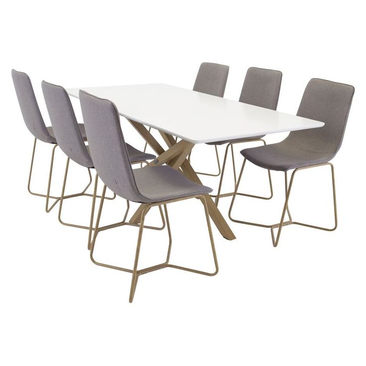 Ruokailuryhmä Venture Home, 180x90cm valkoinen/ruskea Piazza-pöytä + 6 harmaata X-tuolia