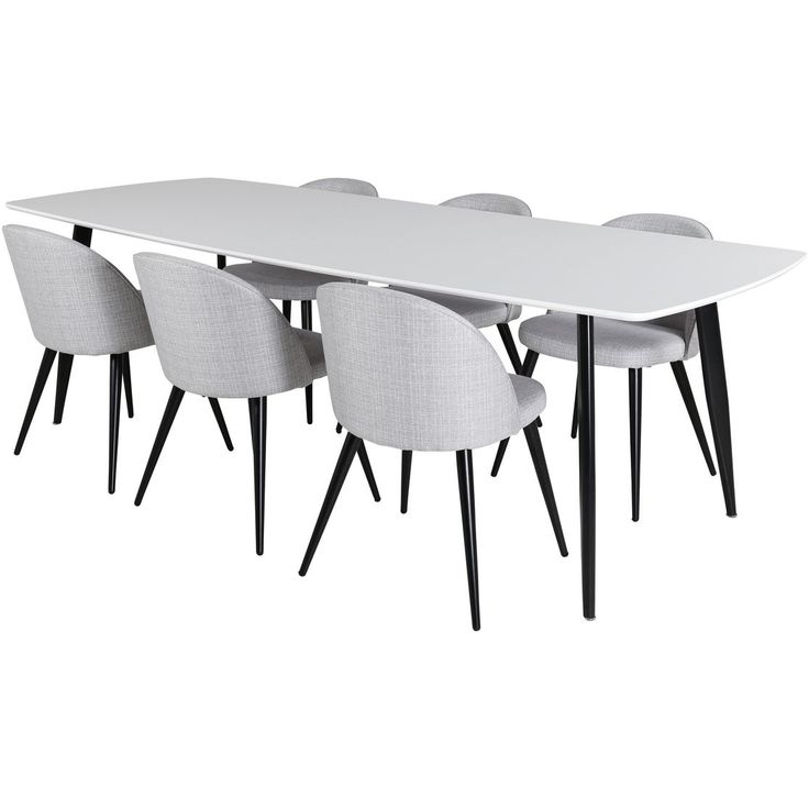 Ruokailuryhmä Venture Home, 240x100cm valkoinen Polar Elips -pöytä + 6 Velvet-tuolia
