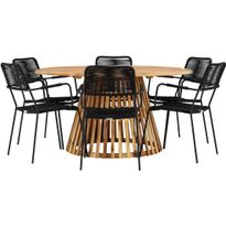 Ruokailuryhmä Venture Home, ø150cm Tucumán-pöytä + 6 Lindos-tuolia, käsinojilla