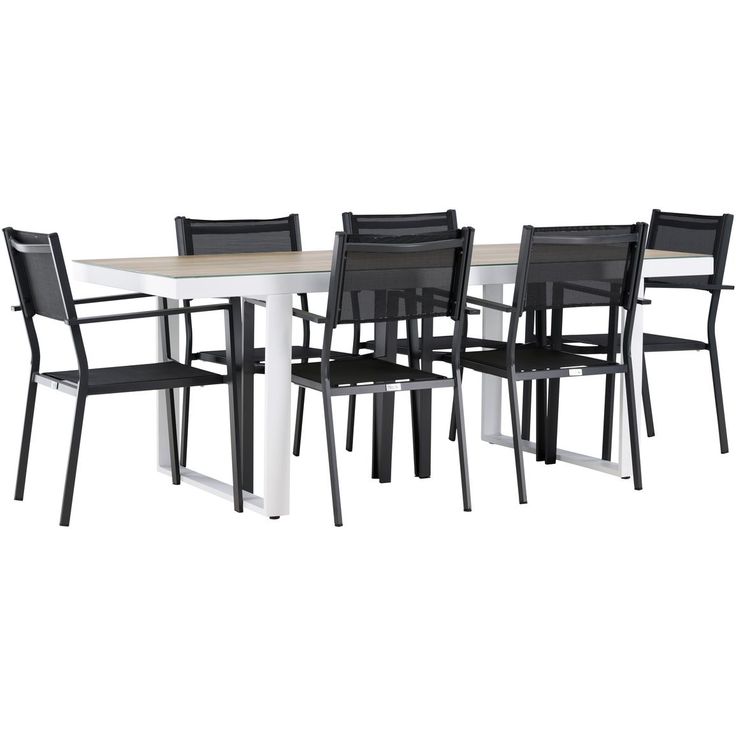Ruokailuryhmä Venture Home, 200x90cm, beige/valkoinen Merlo-pöytä + 6 pinottavaa Copacabana-tuolia