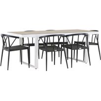 Ruokailuryhmä Venture Home, 200x90cm, beige/valkoinen Merlo-pöytä + 6 mustaa Stina-tuolia