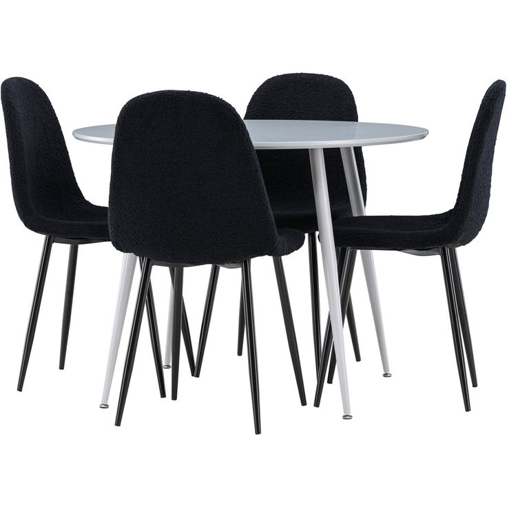 Pyöreä ruokailuryhmä Venture Home, Ø100cm Plaza-pöytä + 4 mustaa Polar-tuolia, teddy