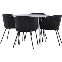 Pyöreä ruokailuryhmä Venture Home, Ø100cm Plaza-pöytä + 4 mustaa Berit-tuolia
