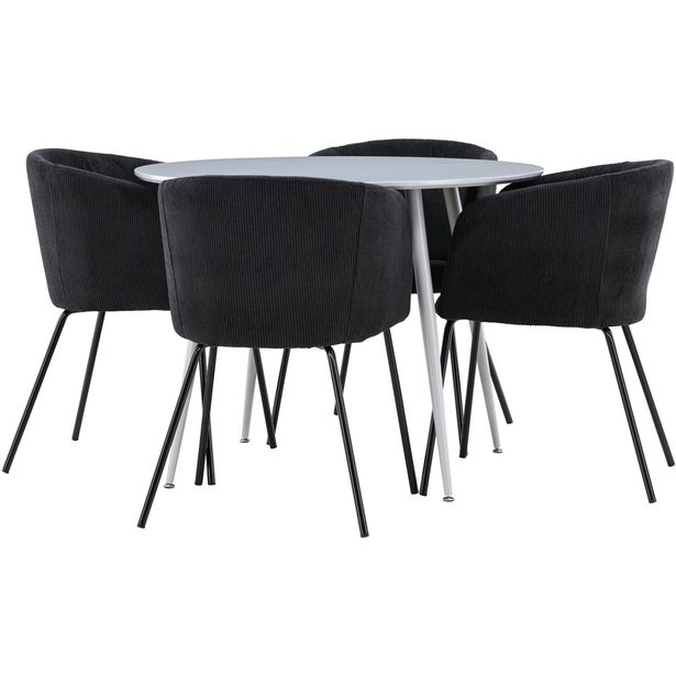 Pyöreä ruokailuryhmä Venture Home, Ø100cm Plaza-pöytä + 4 mustaa Berit-tuolia