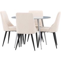 Pyöreä ruokailuryhmä Venture Home, Ø100cm Plaza-pöytä + 4 beigeä Leone-tuolia