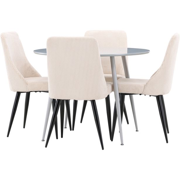 Pyöreä ruokailuryhmä Venture Home, Ø100cm Plaza-pöytä + 4 beigeä Leone-tuolia