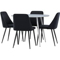 Pyöreä ruokailuryhmä Venture Home, Ø100cm Plaza-pöytä + 4 mustaa Night-tuolia, sametti