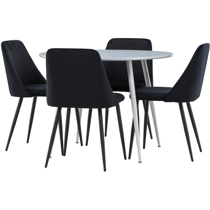 Pyöreä ruokailuryhmä Venture Home, Ø100cm Plaza-pöytä + 4 mustaa Night-tuolia, sametti
