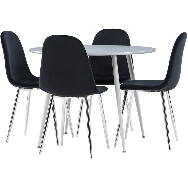 Pyöreä ruokailuryhmä Venture Home, Ø100cm Plaza-pöytä + 4 mustaa Polar-tuolia, sametti, eri värejä