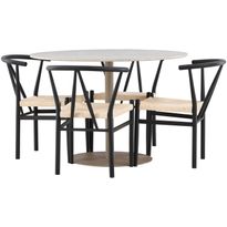 Pyöreä ruokailuryhmä Venture Home, Ø110cm beige Lycke-pöytä + 4 mustaa Alfons-tuolia