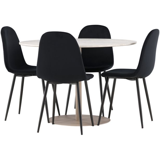 Pyöreä ruokailuryhmä Venture Home, Ø110cm beige Lycke-pöytä + 4 Polar-tuolia, sametti
