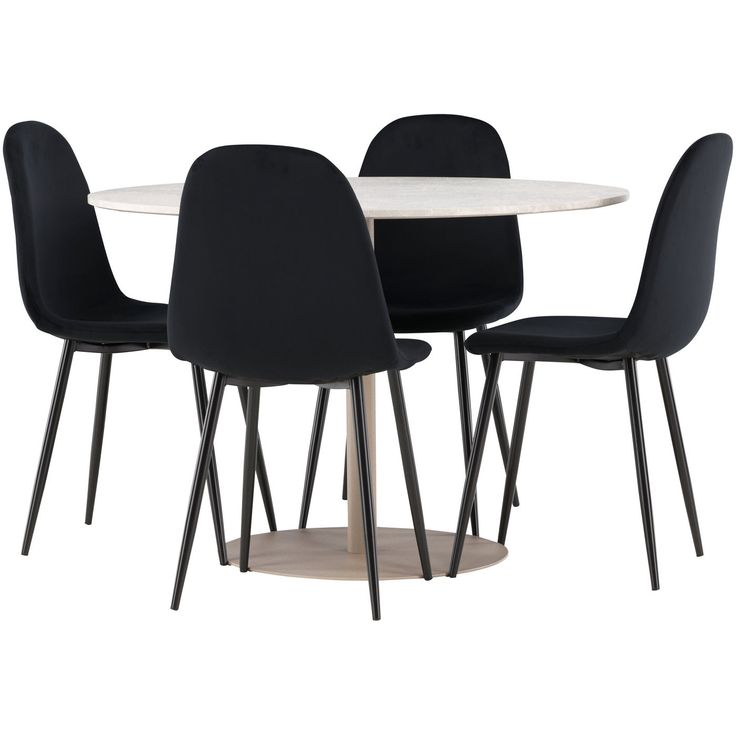 Pyöreä ruokailuryhmä Venture Home, Ø110cm beige Lycke-pöytä + 4 Polar-tuolia, sametti