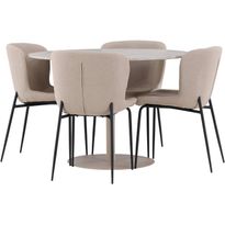 Pyöreä ruokailuryhmä Venture Home, Ø110cm beige Lycke-pöytä + 4 Modesto-tuolia