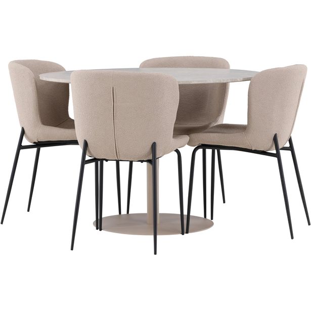 Pyöreä ruokailuryhmä Venture Home, Ø110cm beige Lycke-pöytä + 4 Modesto-tuolia