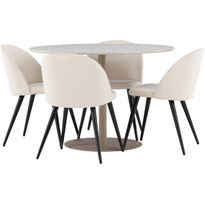 Pyöreä ruokailuryhmä Venture Home, Ø110cm beige Lycke-pöytä + 4 beigeä Velvet-tuolia, sametti