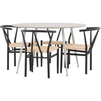 Pyöreä ruokailuryhmä Venture Home, Ø120cm beige Plaza-pöytä + 4 Alfons-tuolia