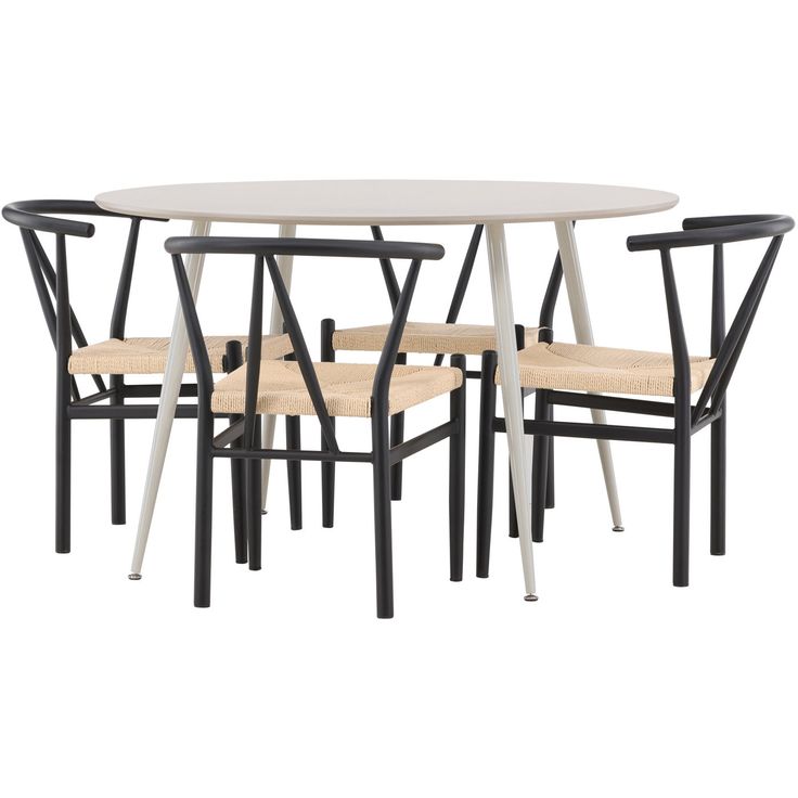 Pyöreä ruokailuryhmä Venture Home, Ø120cm beige Plaza-pöytä + 4 Alfons-tuolia