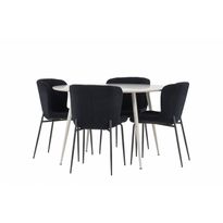 Pyöreä ruokailuryhmä Venture Home, Ø120cm beige Plaza-pöytä + 4 mustaa Modesto-tuolia, teddy