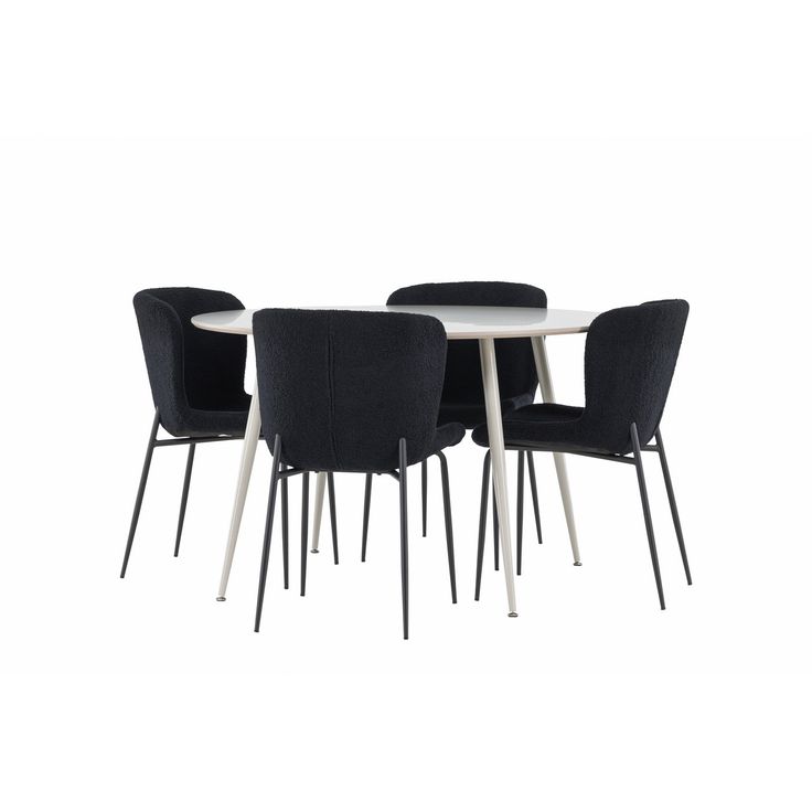 Pyöreä ruokailuryhmä Venture Home, Ø120cm beige Plaza-pöytä + 4 mustaa Modesto-tuolia, teddy