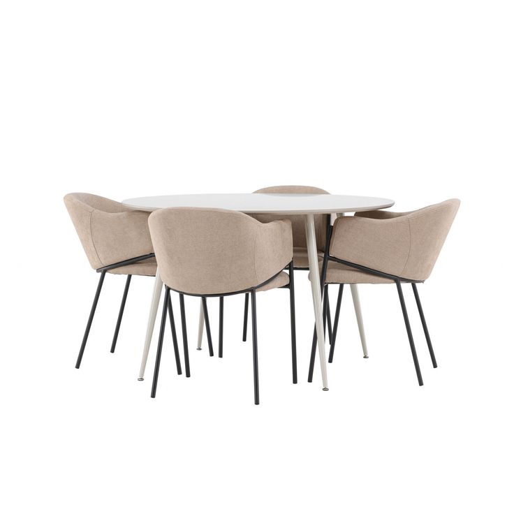 Pyöreä ruokailuryhmä Venture Home, Ø120cm beige Plaza-pöytä + 4 beigeä Evelina-tuolia