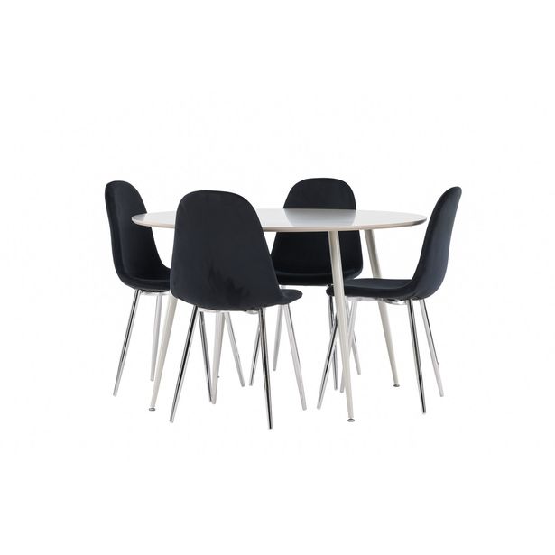 Pyöreä ruokailuryhmä Venture Home, Ø120cm beige Plaza-pöytä + 4 Polar-tuolia, sametti