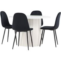 Pyöreä ruokailuryhmä Venture Home, Ø110cm valkoinen Härön-pöytä + 4 Polar-tuolia, sametti