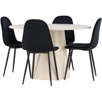 Pyöreä ruokailuryhmä Venture Home, Ø120cm vaalea Lanzo-pöytä + 4 Polar-tuolia, sametti