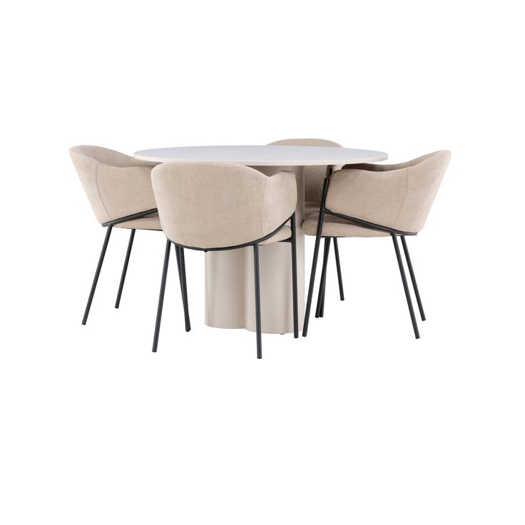 Pyöreä ruokailuryhmä Venture Home, Ø110cm Olivia-pöytä + 4 beigeä Evelina-tuolia