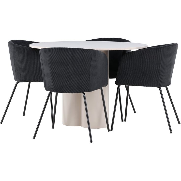 Pyöreä ruokailuryhmä Venture Home, Ø110cm Olivia-pöytä + 4 mustaa Berit-tuolia, vakosametti
