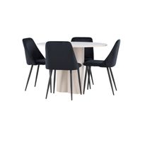 Pyöreä ruokailuryhmä Venture Home, Ø110cm Olivia-pöytä + 4 mustaa Night-tuolia, sametti