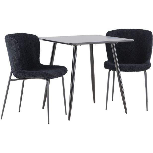 Ruokailuryhmä Venture Home, 75x75cm musta Polar-pöytä + 2 Modesto-tuolia