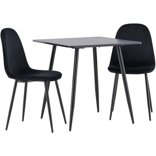 Ruokailuryhmä Venture Home, 75x75cm musta Polar-pöytä + 2 Polar-tuolia, sametti