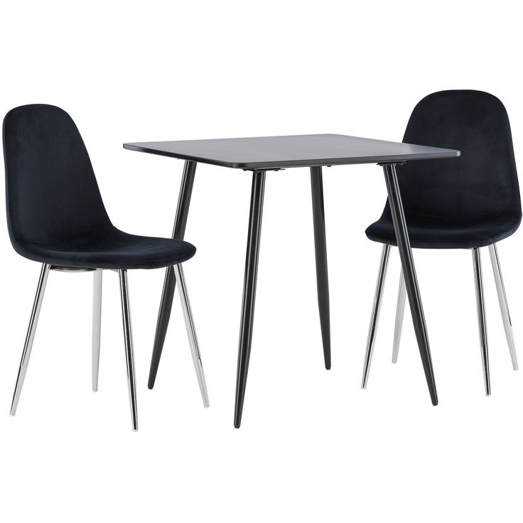 Ruokailuryhmä Venture Home, 75x75cm musta Polar-pöytä + 2 musta/kromi Polar-tuolia, sametti