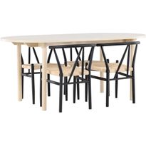 Soikea ruokailuryhmä Venture Home, 180x90cm vaalea Andy-pöytä + 4 mustaa Alfons-tuolia