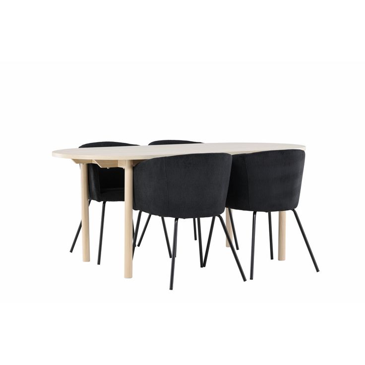 Soikea ruokailuryhmä Venture Home, 180x90cm vaalea Andy-pöytä + 4 mustaa Berit-tuolia, vakosametti