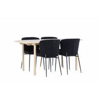 Soikea ruokailuryhmä Venture Home, 180x90cm vaalea Andy-pöytä + 4 mustaa Modesto-tuolia, teddy